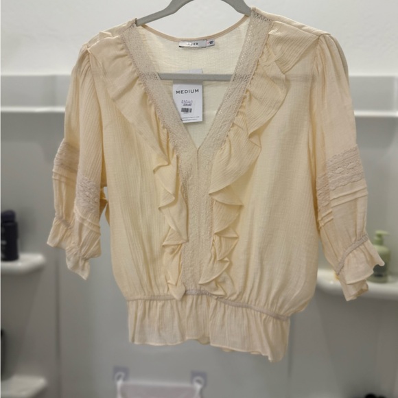 Lush Cream Puff Sleeve Ruffled Blouse - Picture 1 of 2